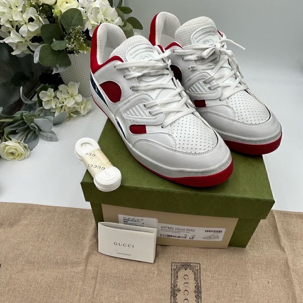 Men’s Gucci leather basket sneakers size 10 made in Italy